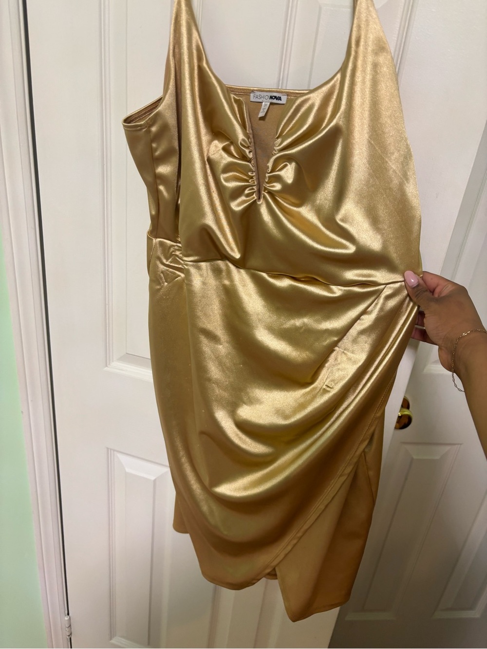 Fashion Nova Shimmering Gold Satin Mini Dress